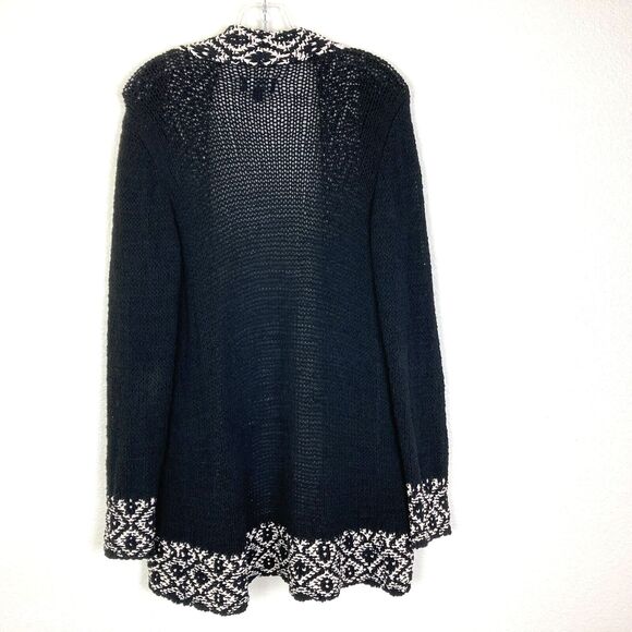 Lucky Brand Women's Long Open Front Cardigan Sweater Size M Black Tan - Picture 6 of 7